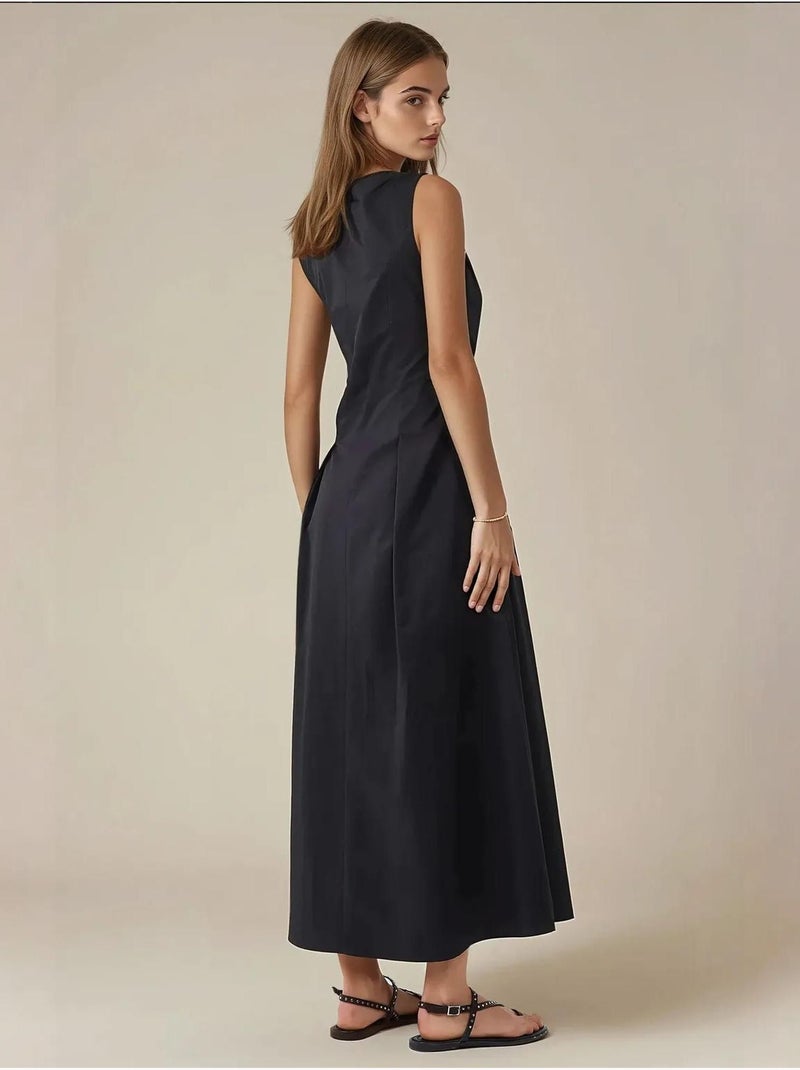 Robe longue sans manches en forme de a avec détails boutonnés Noir - Kiabi
