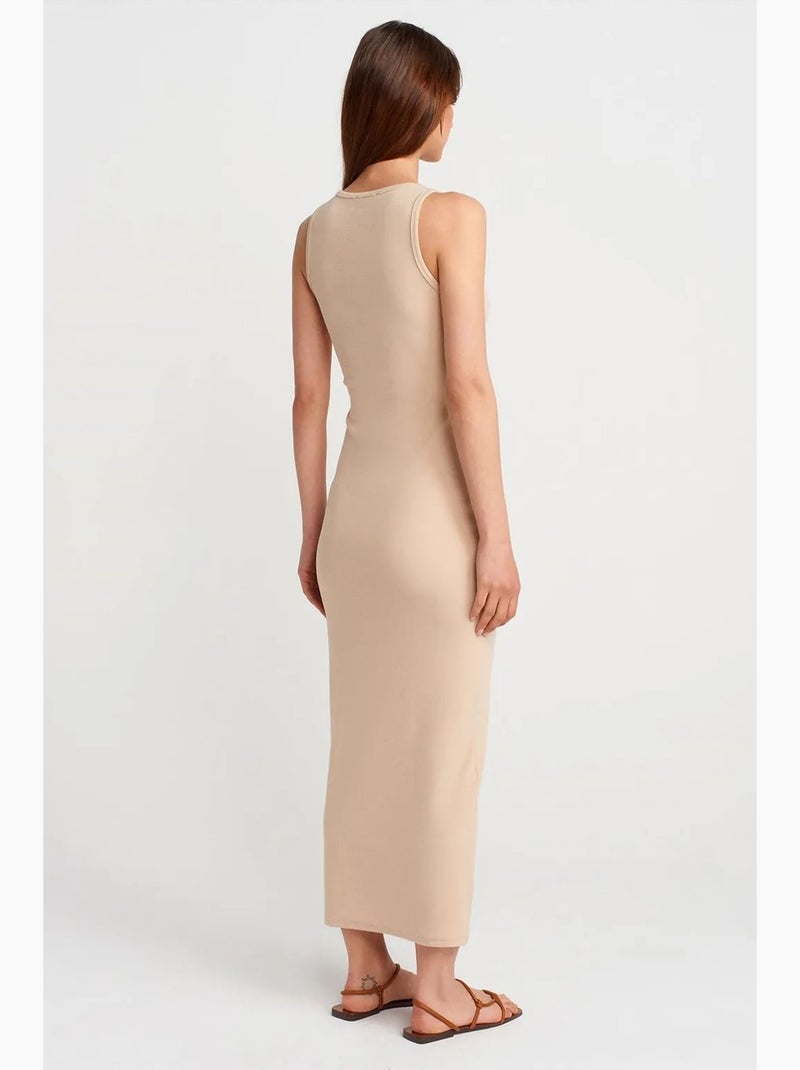 Robe longue sans manches en maille côtelée dilvin Beige argile - Kiabi