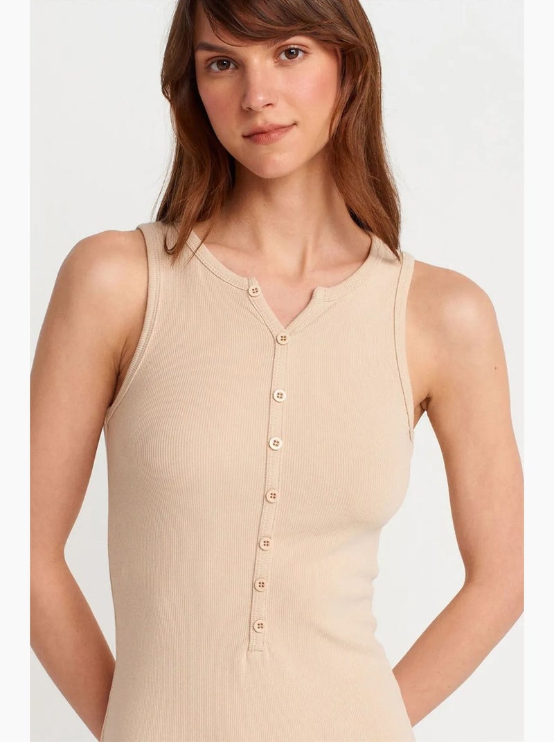 Robe longue sans manches en maille côtelée dilvin Beige argile - Kiabi