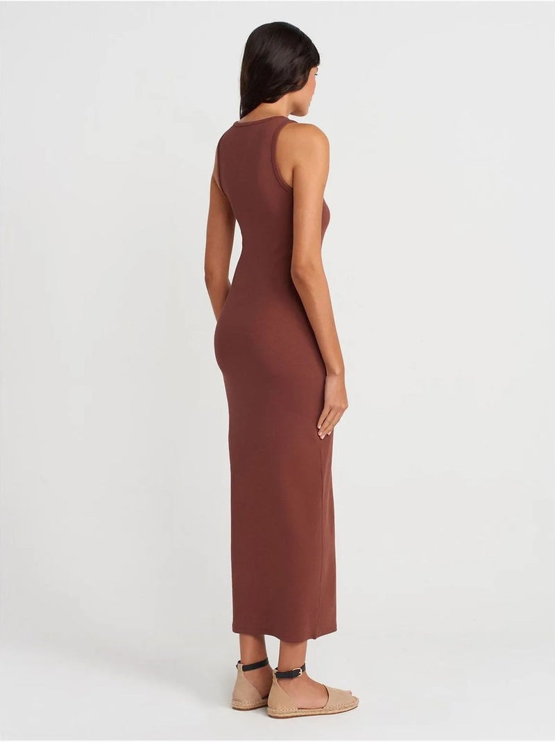 Robe longue sans manches en maille côtelée dilvin Marron - Kiabi