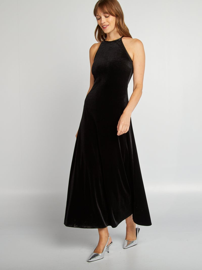 Robe longue sans manches en velours noir - Kiabi