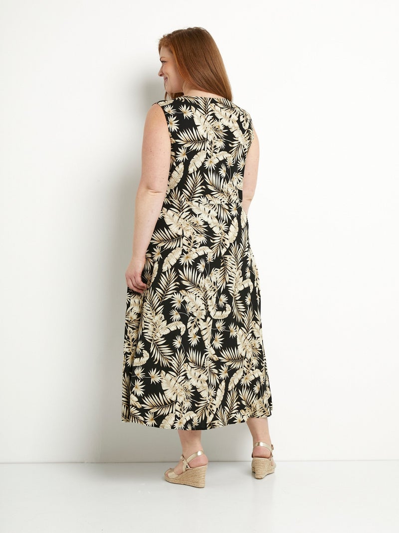 Robe longue sans manches évasée imprimé feuillage - Afibel Noir Ecru - Kiabi