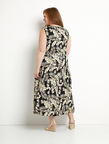 Robe longue sans manches évasée imprimé feuillage