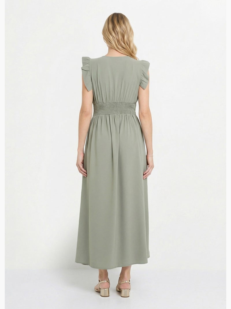 Robe longue sans manches taille plissée - AFIBEL Kaki - Kiabi
