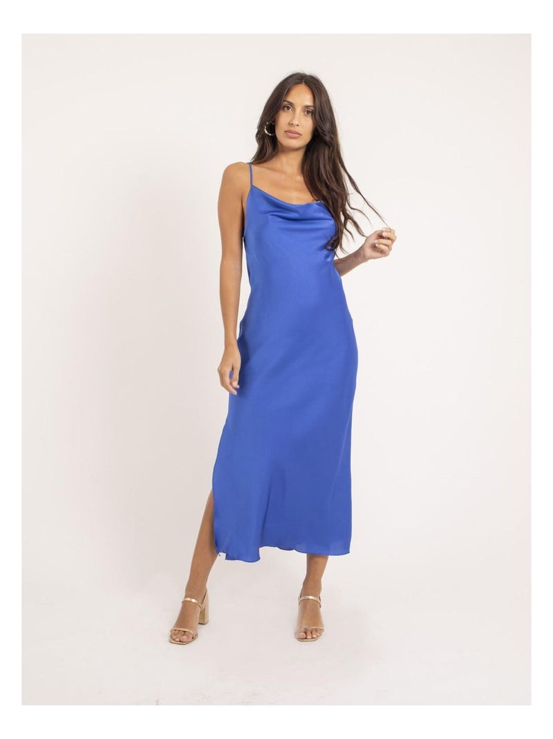 Robe longue satin ISAURIE Bleu roi - Kiabi