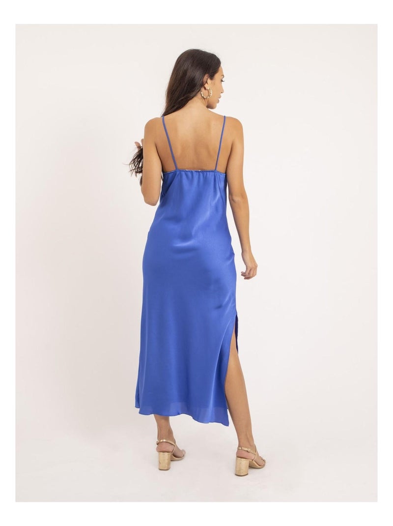 Robe longue satin ISAURIE Bleu roi - Kiabi