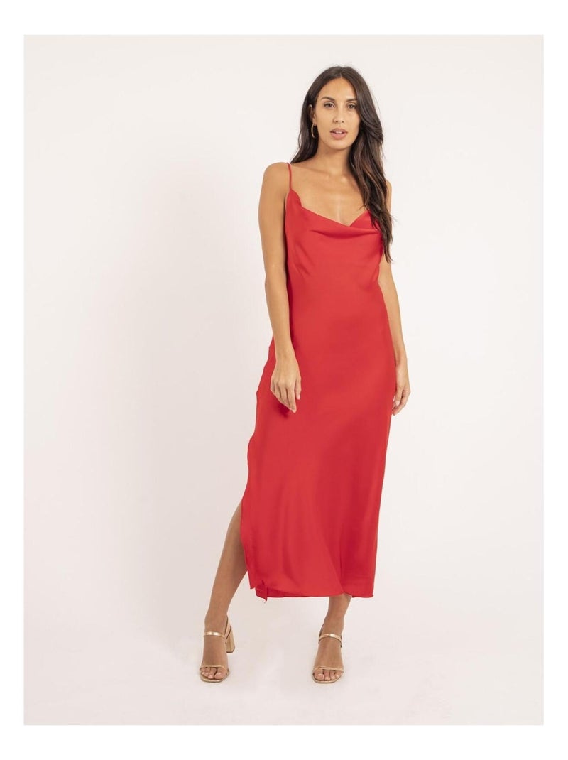 Robe longue satin ISAURIE Rouge - Kiabi