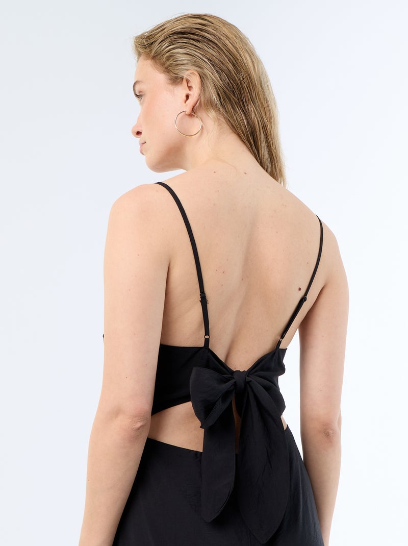 Robe longue satinée à fines bretelles Noir - Kiabi