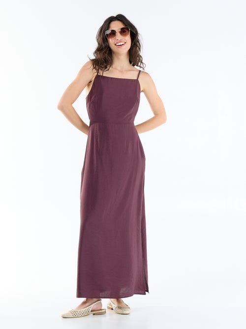 Robe longue satinée à fines bretelles - Kiabi