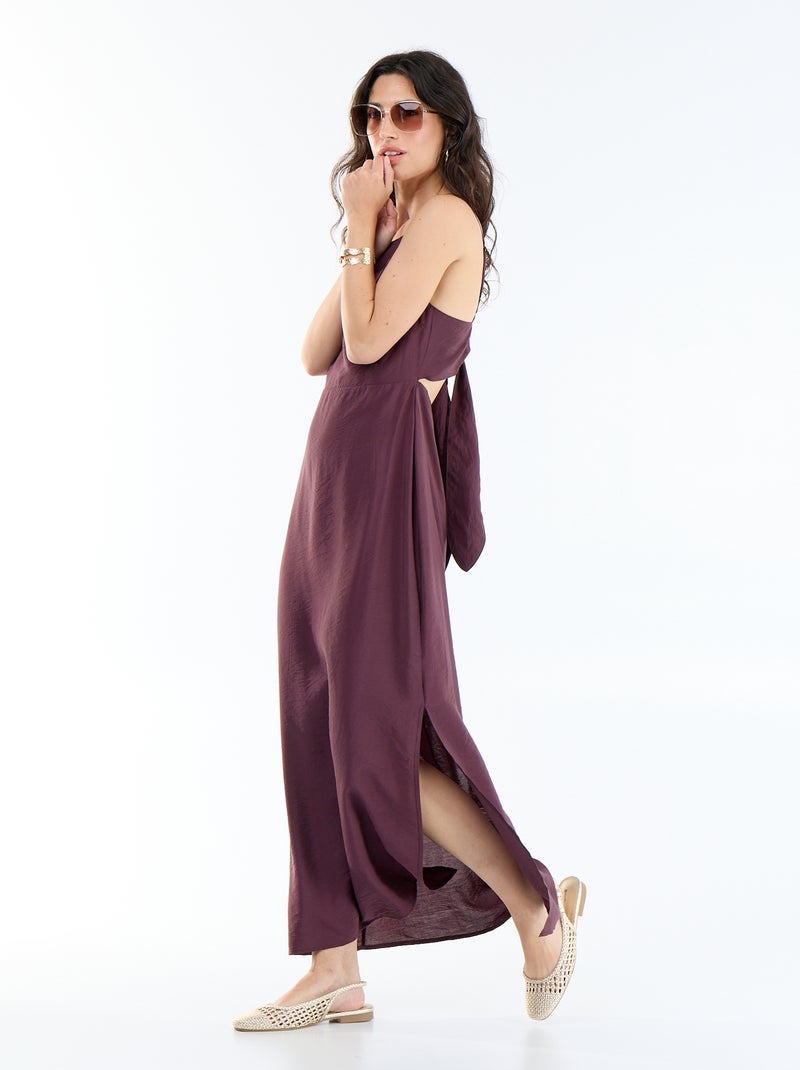 Robe longue satinée à fines bretelles Violet - Kiabi
