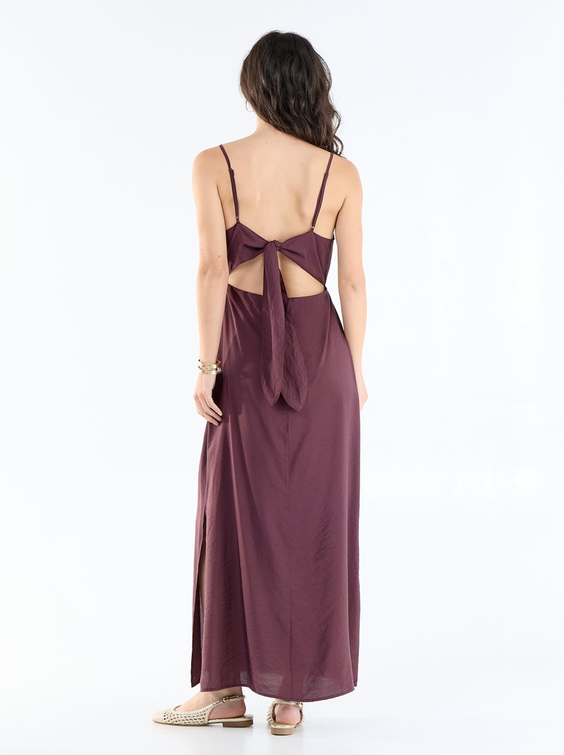 Robe longue satinée à fines bretelles Violet - Kiabi