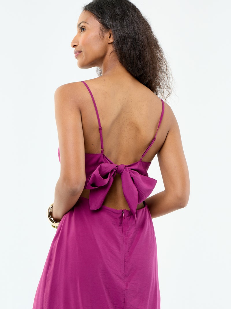 Robe longue satinée à fines bretelles Violet - Kiabi