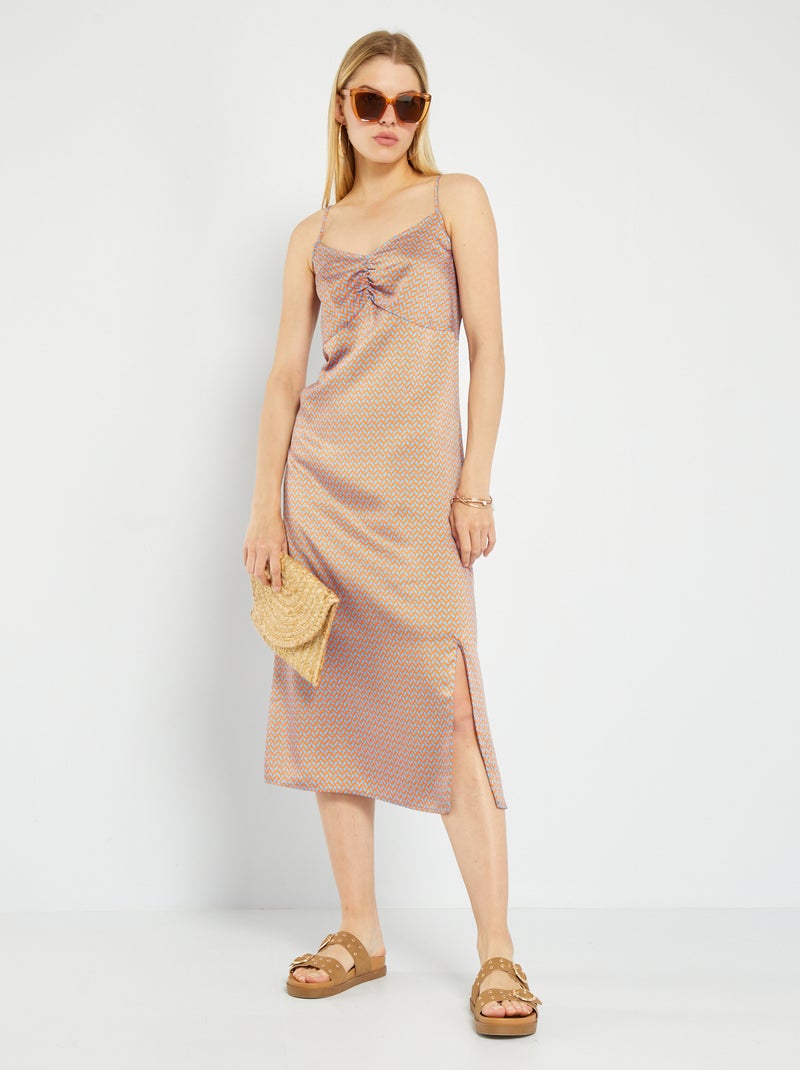 Robe longue satinée avec imprimé Bleu - Kiabi