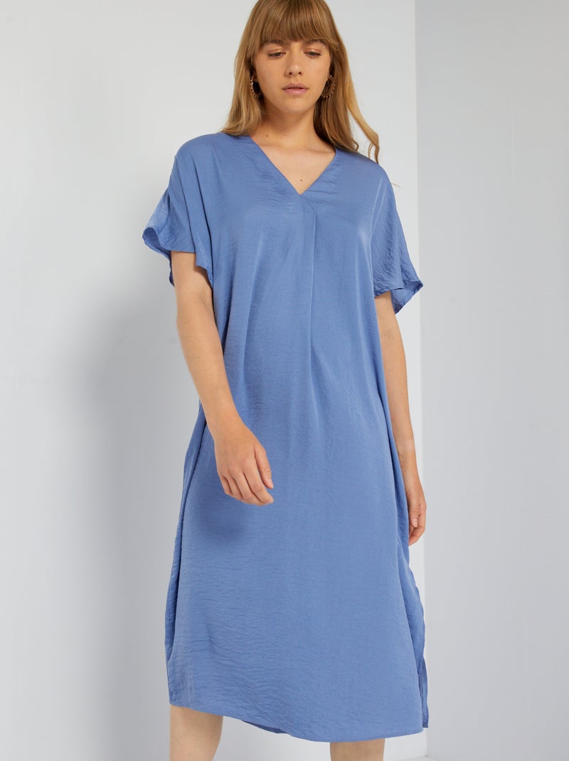 Robe longue satinée Bleu - Kiabi