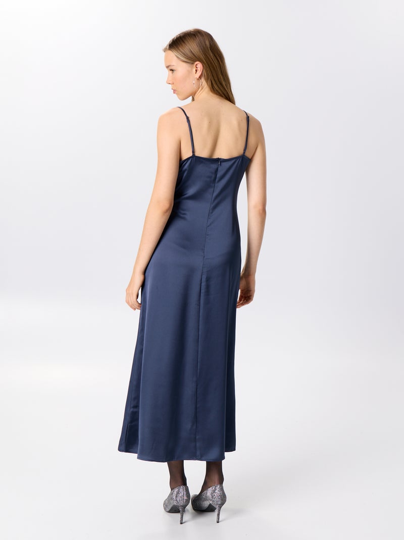 Robe longue satinée + dentelle Bleu - Kiabi