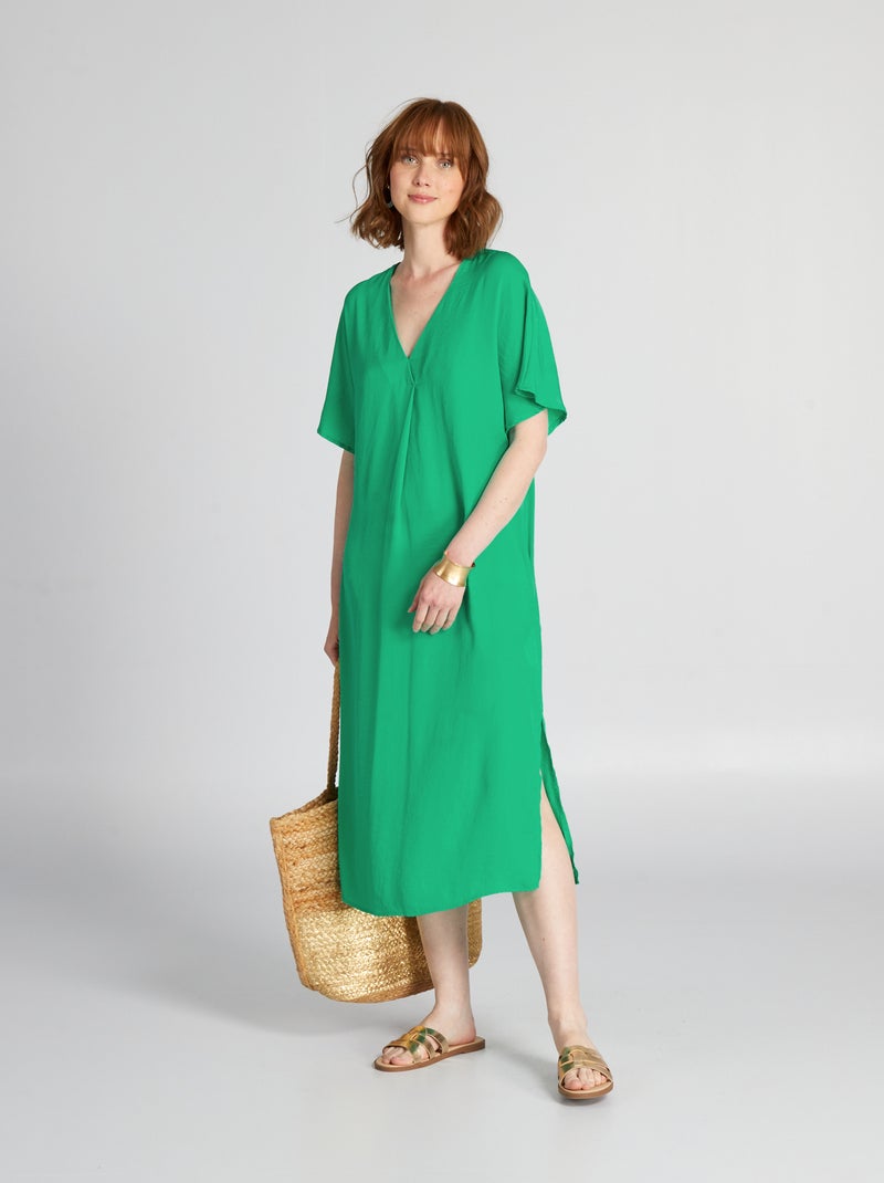 Robe longue satinée Vert - Kiabi
