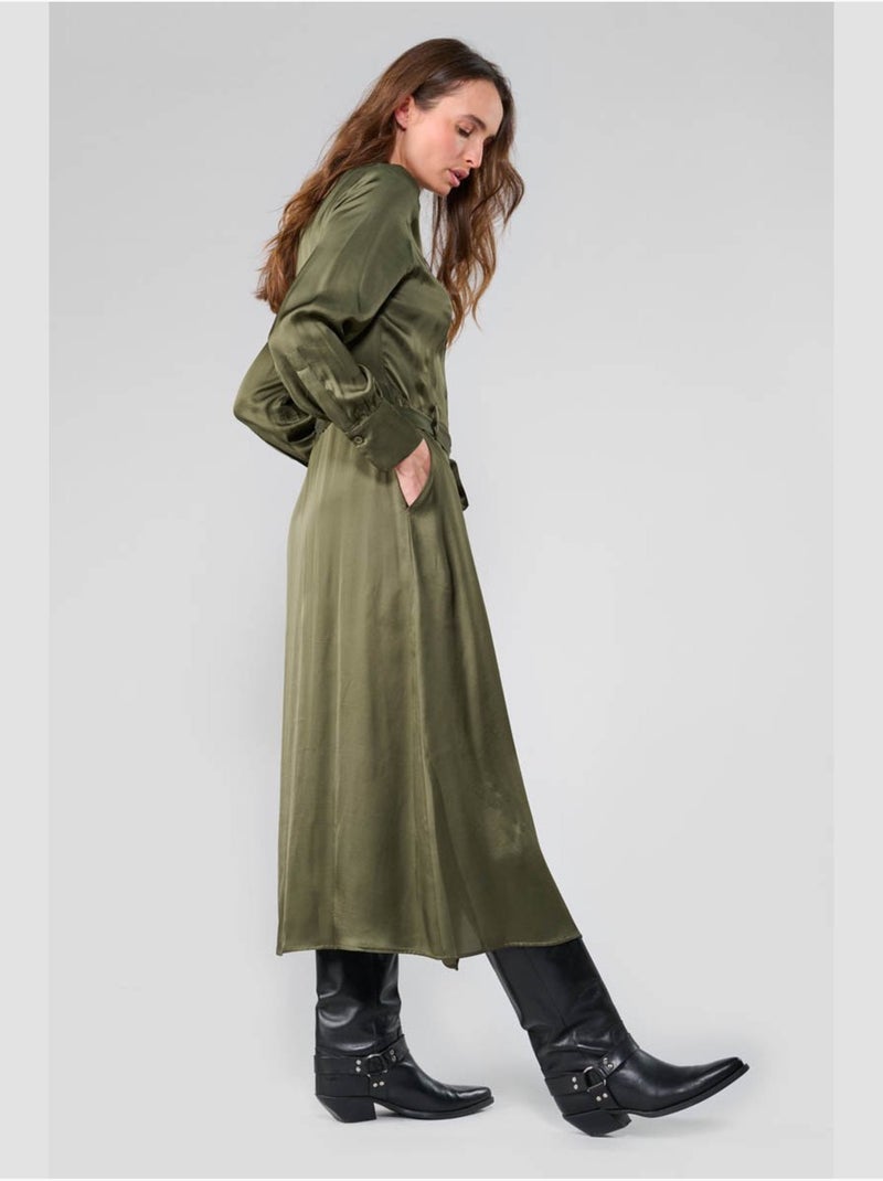 Robe longue sera droite 'le temps des cerises' Kaki - Kiabi