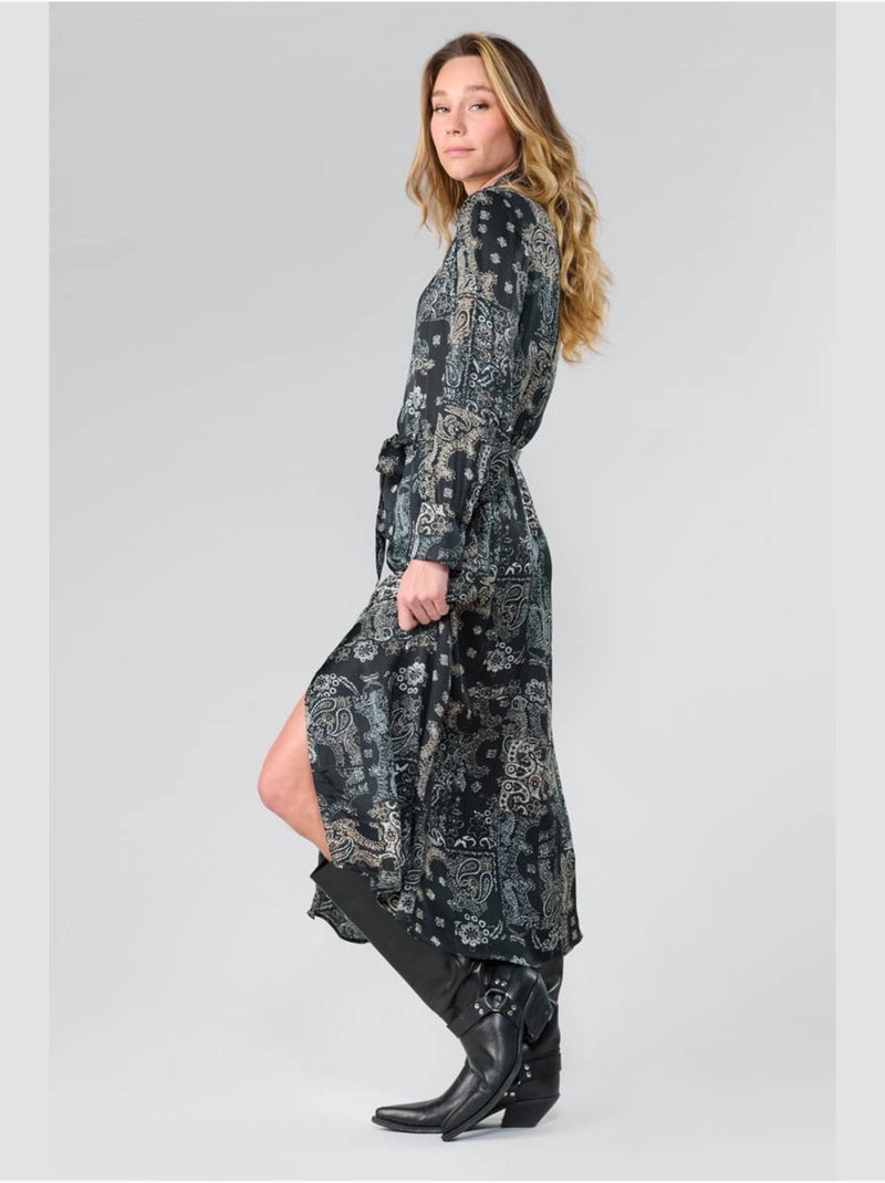 Robe longue seraphy evasée, patineuse 'le temps des cerises' Noir - Kiabi