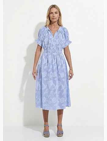 Robe longue smocks coton rayures et jacquard - afibel