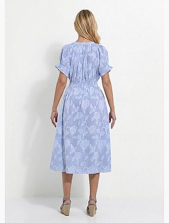 Robe longue smocks coton rayures et jacquard - afibel