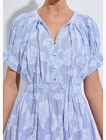 Robe longue smocks coton rayures et jacquard - afibel