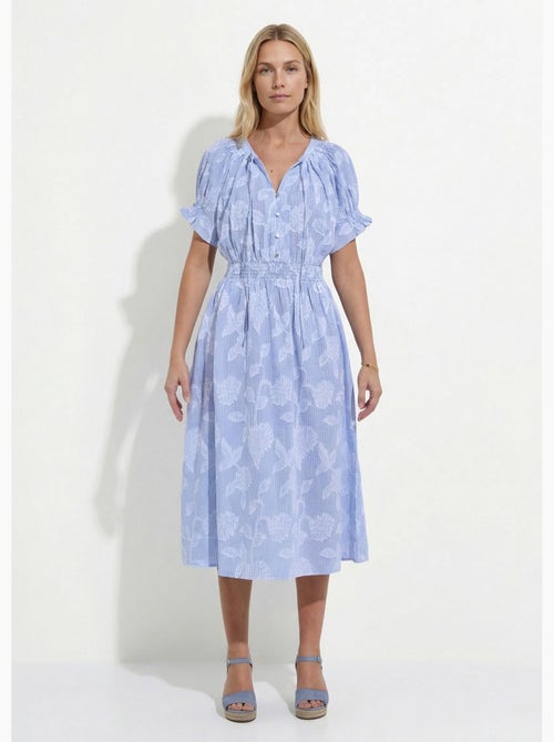 Robe longue smocks coton rayures et jacquard - afibel - Kiabi