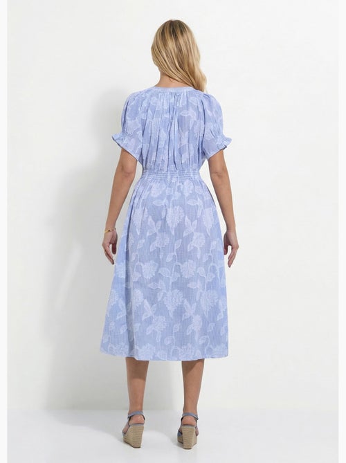 Robe longue smocks coton rayures et jacquard - afibel - Kiabi