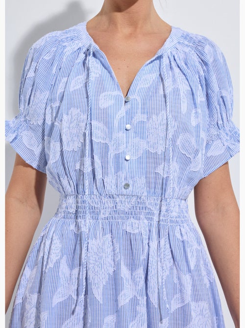 Robe longue smocks coton rayures et jacquard - afibel - Kiabi