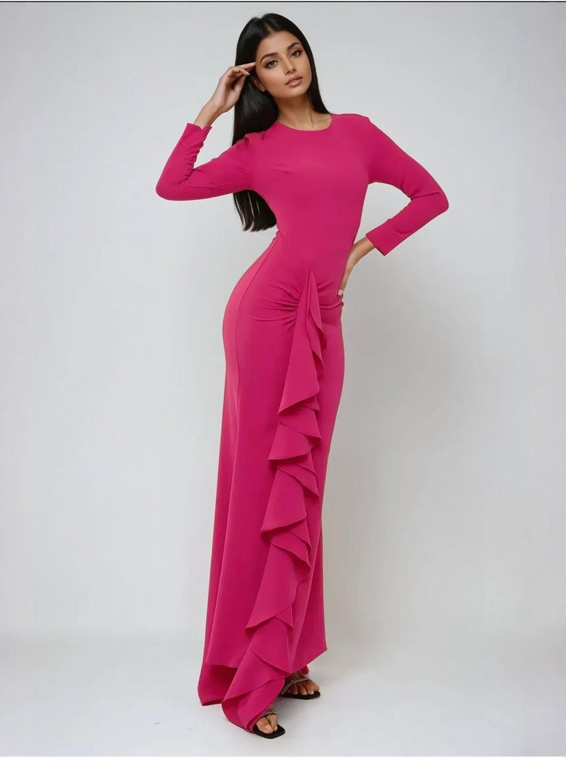 Robe longue sur mesure exclusive avec détails à volants Rose - Kiabi