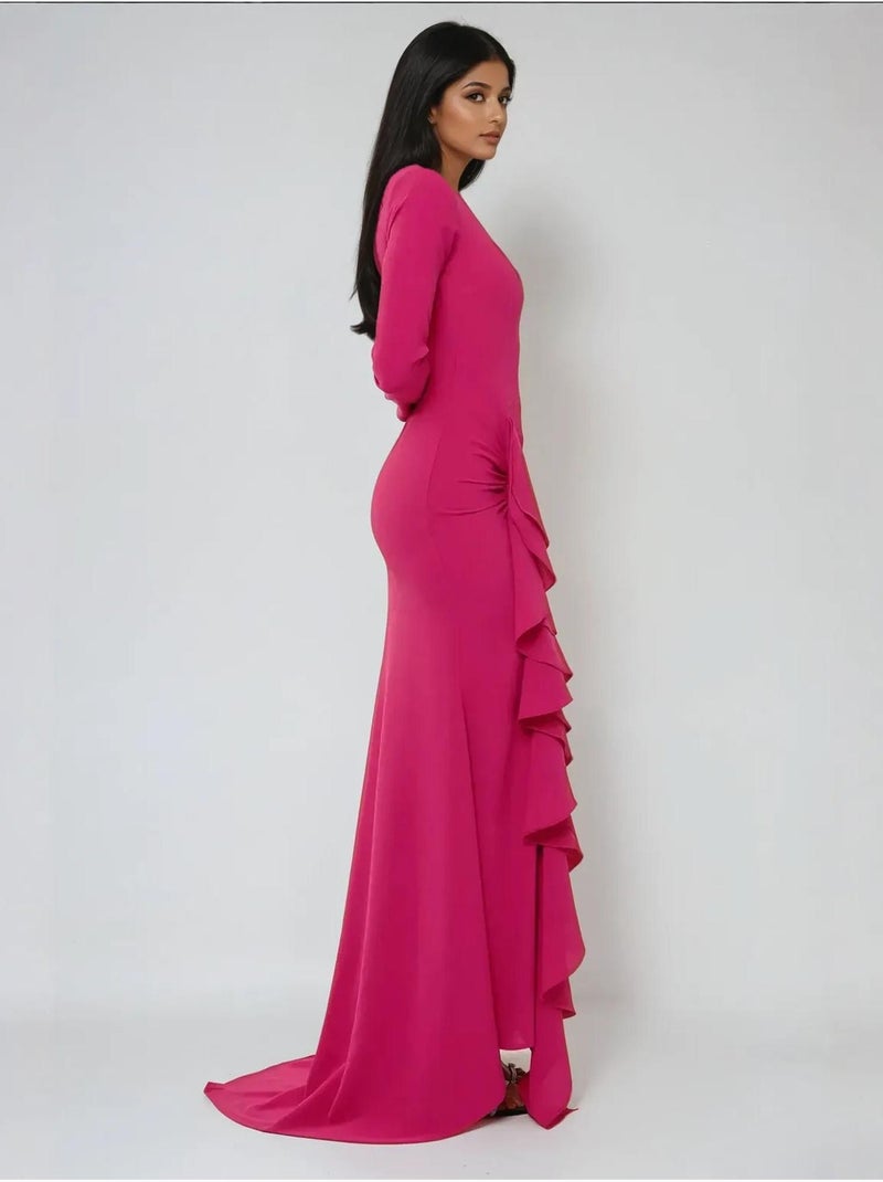 Robe longue sur mesure exclusive avec détails à volants Rose - Kiabi