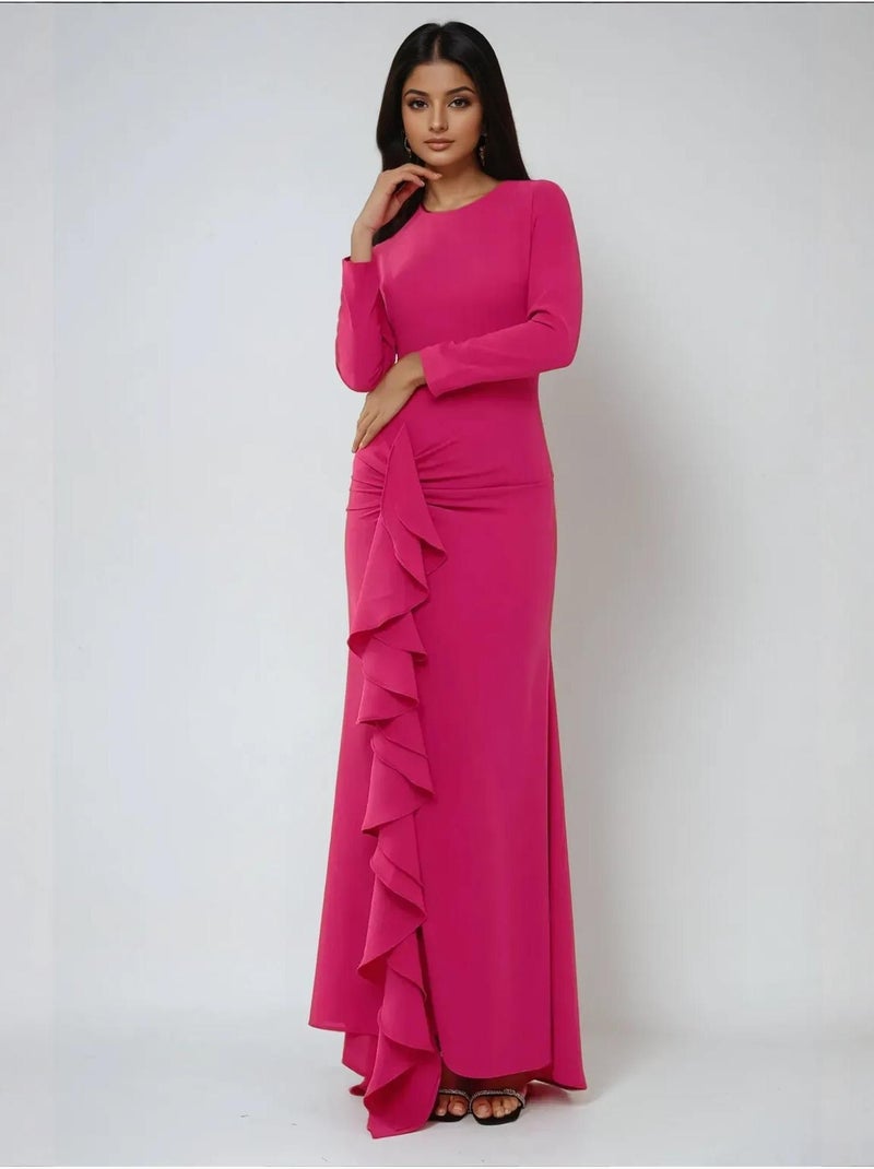 Robe longue sur mesure exclusive avec détails à volants Rose - Kiabi