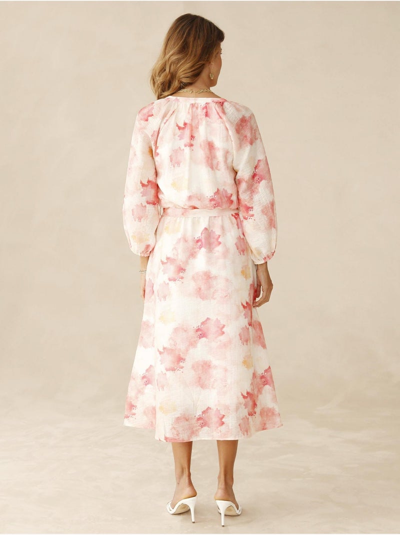 Robe longue taille élastiquée - DAXON Rose/Multicolore - Kiabi