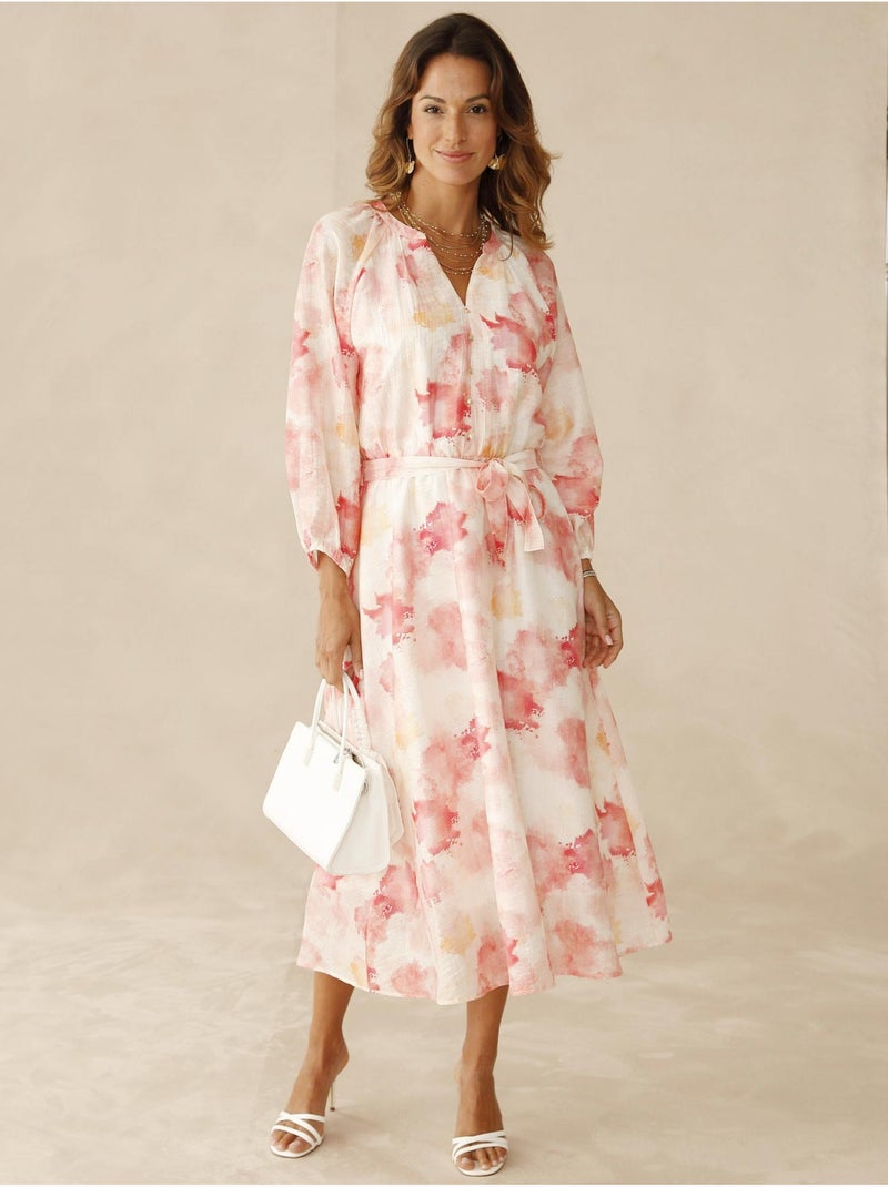 Robe longue taille élastiquée - DAXON Rose/Multicolore - Kiabi
