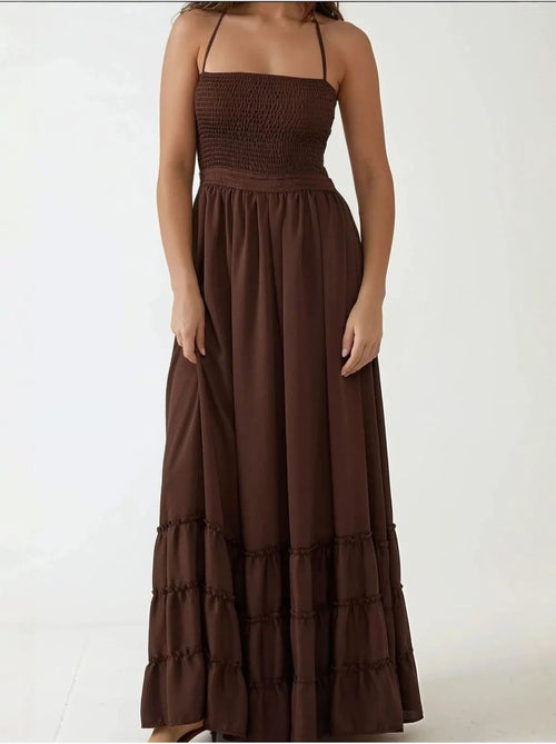 Robe longue texturée à col carré hiccup - Kiabi Robe longue texturée à col carré hiccup - Kiabi