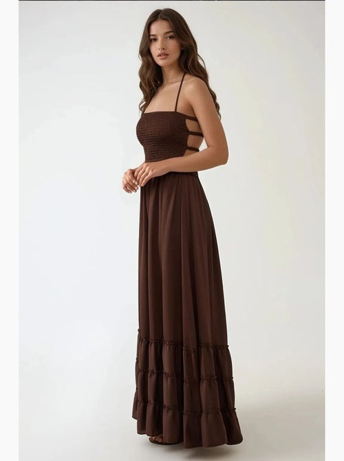 Robe longue texturée à col carré hiccup - Kiabi Robe longue texturée à col carré hiccup - Kiabi