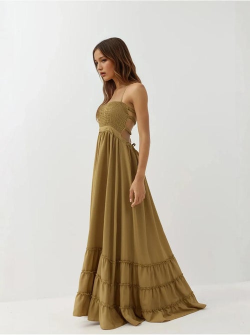 Robe longue texturée à col carré hiccup - Kiabi