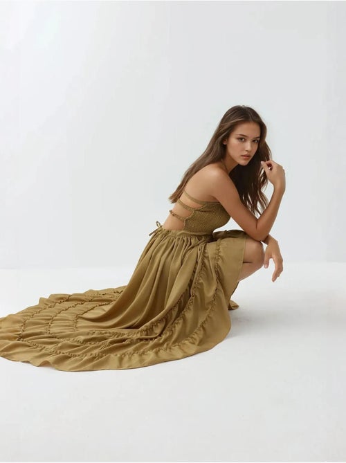 Robe longue texturée à col carré hiccup - Kiabi