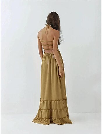 Robe longue texturée à col carré