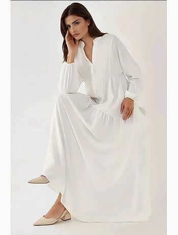 Robe longue texturée à col en v et détails boutonnés hiccup