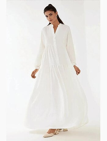 Robe longue texturée à col en v et détails boutonnés hiccup
