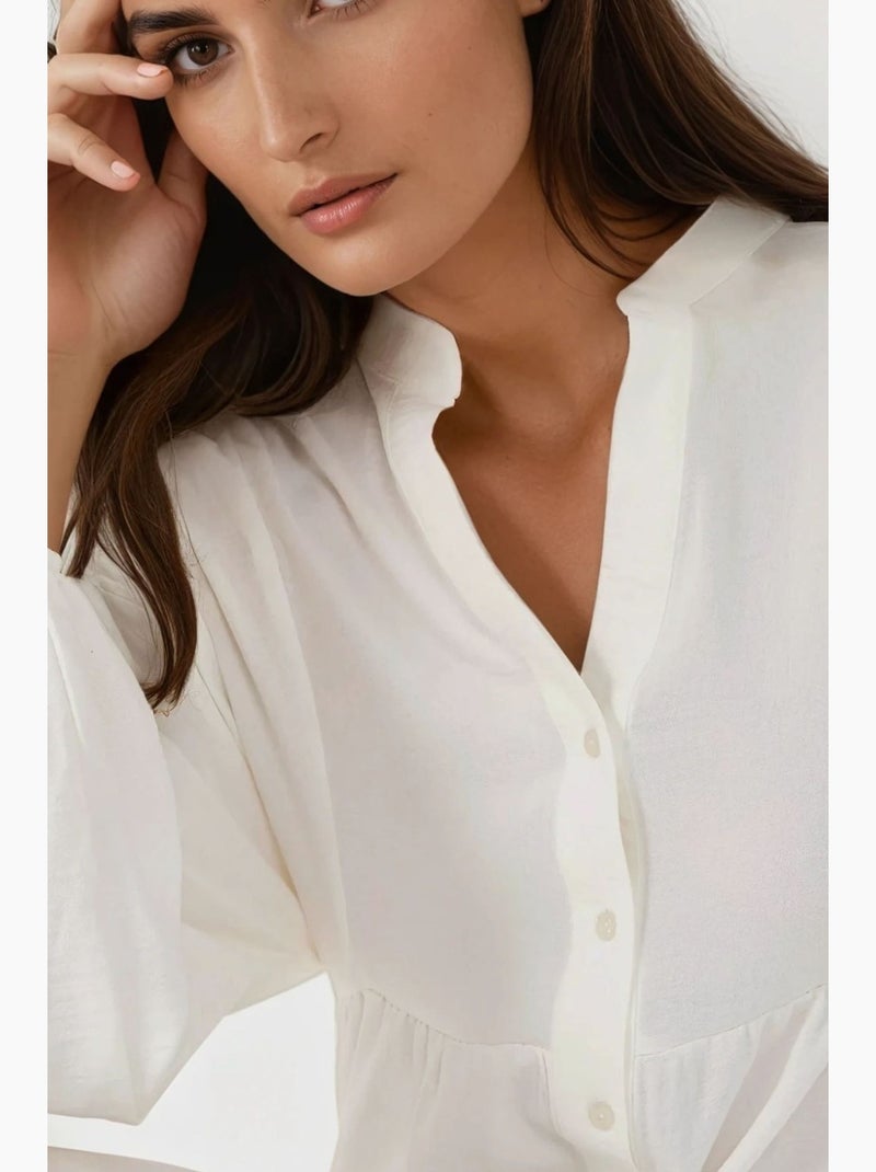 Robe longue texturée à col en v et détails boutonnés hiccup Blanc - Kiabi