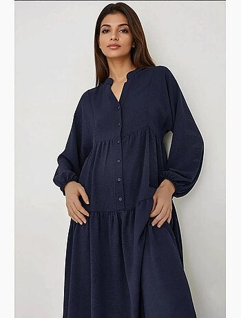 Robe longue texturée à col en v et détails boutonnés hiccup