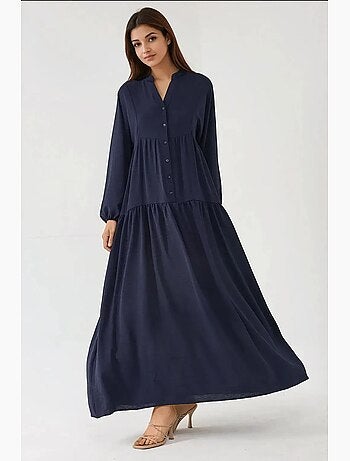 Robe longue texturée à col en v et détails boutonnés hiccup