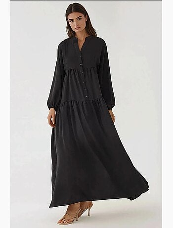 Robe longue texturée à col en v et détails boutonnés hiccup