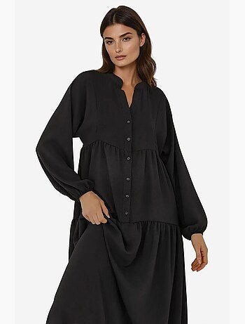 Robe longue texturée à col en v et détails boutonnés hiccup