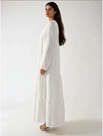 Robe longue texturée à col ras du cou