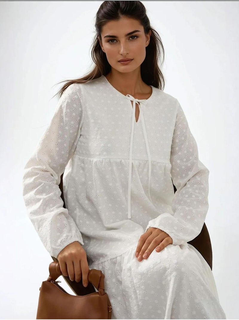 Robe longue texturée à col ras du cou Blanc - Kiabi