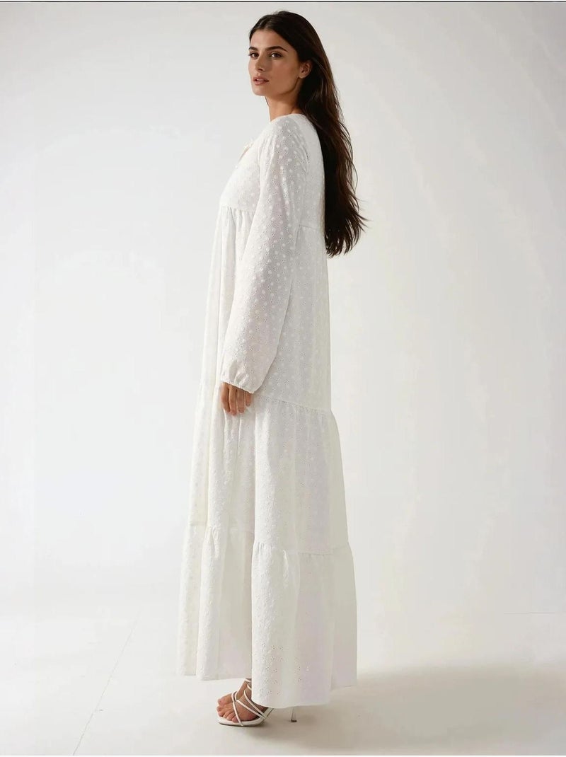 Robe longue texturée à col ras du cou Blanc - Kiabi