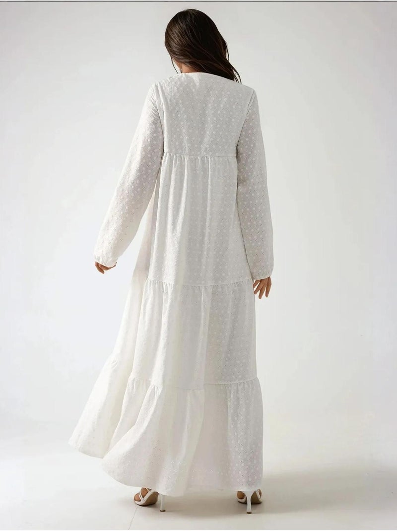 Robe longue texturée à col ras du cou Blanc - Kiabi