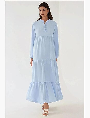 Robe longue texturée à col ras du cou et boutons hiccup
